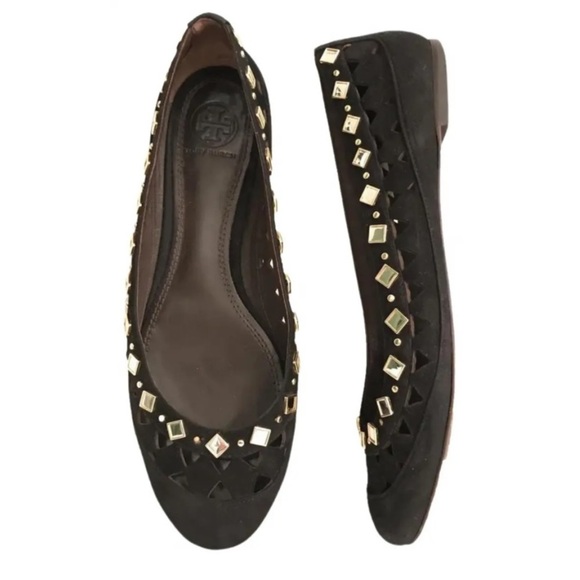 Tory Burch Black Flats Suede Ballerina Flats Kingsbridge Size 6.5 - Picture 3 of 15